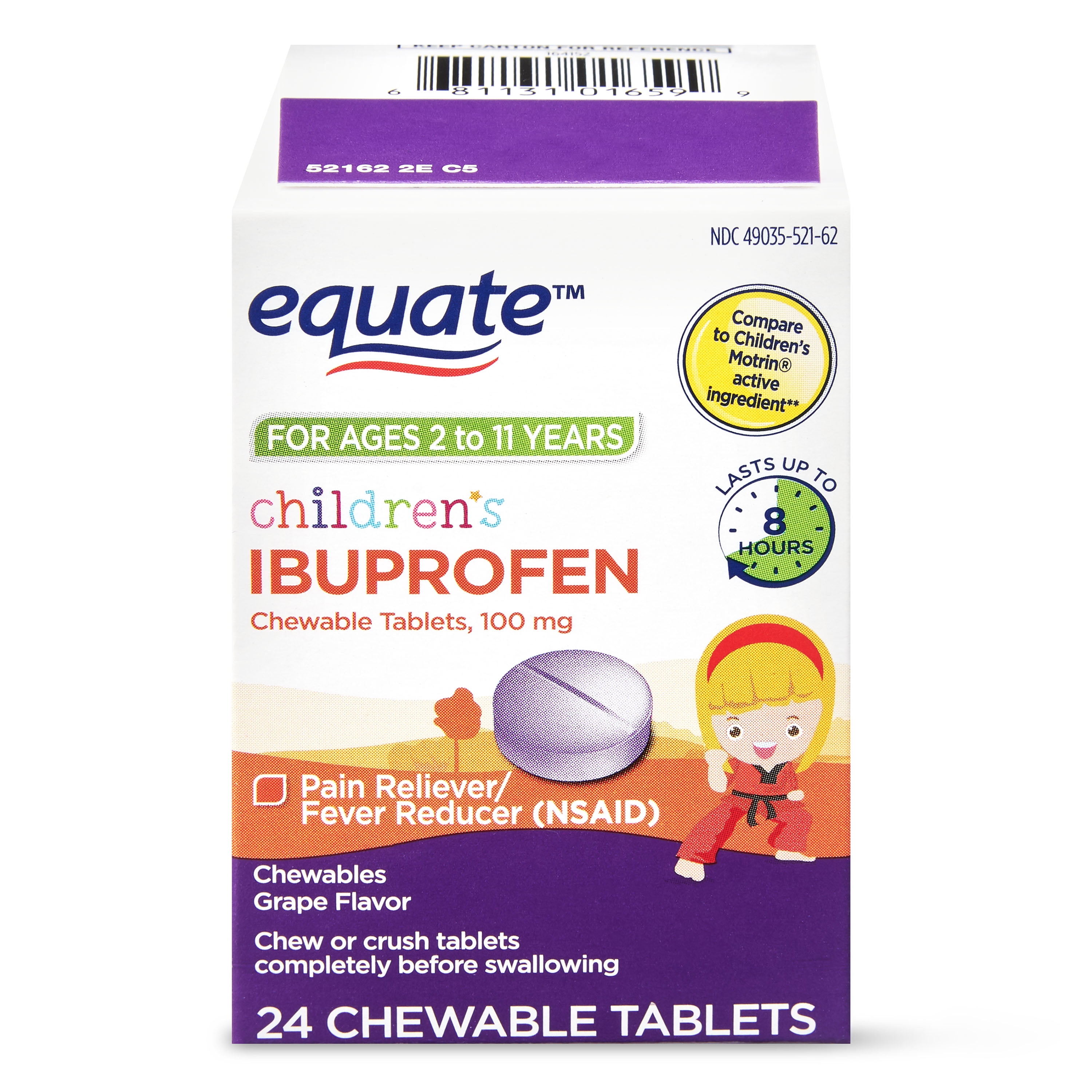 Equate Junior Strength Ibuprofen Chewable Tablets, 100 mg, Grape Flavor