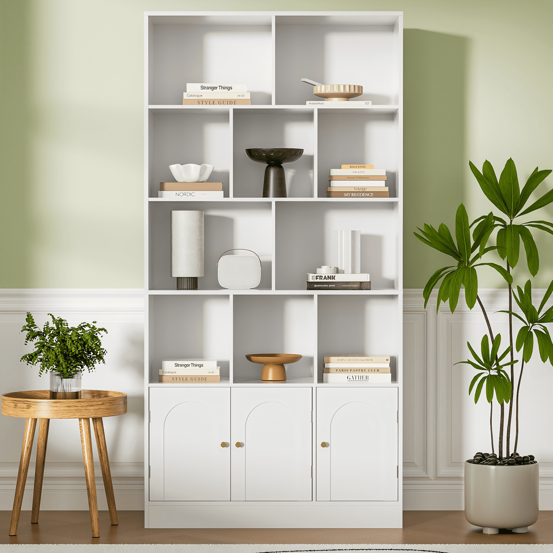 4-Tier Tall Bookshelf with 3 Doors, 71" Open Shelf Bookcase with 10 Cubes, Modern Cube Storage Organizer for Living Room, and Office, White