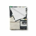 thumbnail image 2 of Indie Soft Flannel Fleece Throw Blanket, Top View of Audio Cassettes Gramophone Records Old School Retro Music Theme, Cozy Plush for Indoor and Outdoor Use, 50" x 60", Black White Cream, by Ambesonne, 2 of 6