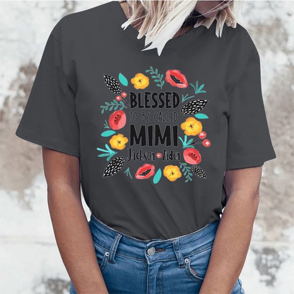 EQWLJWE Blessed to Be Called Mimi Shirt Women Personalized Grandma with Grandkids Names Shirt Gift for Grandma from Grandkids Great Customized Shirt for Birthday Mothers Day Anniversary