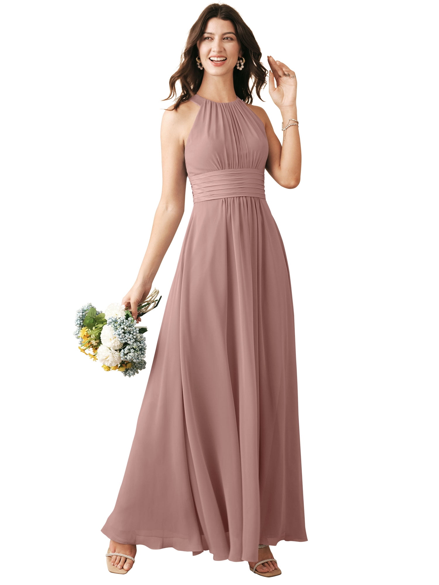 Alicepub Chiffon Dusty Rose Bridesmaid 