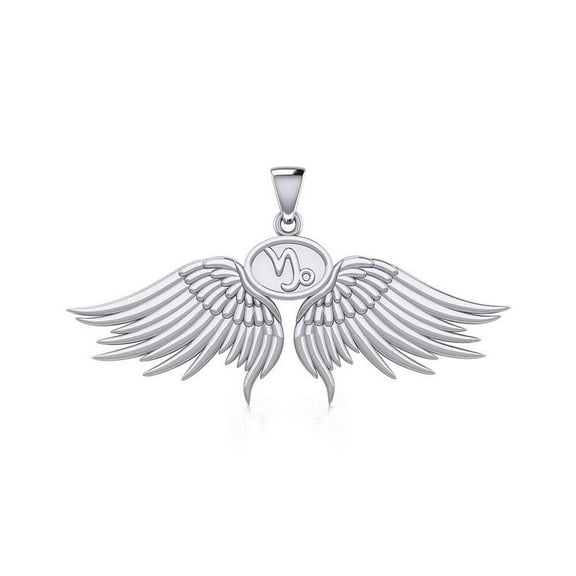 Capricorn Astrology Zodiac Guardian Angel Wings Sterling Silver Pendant Jewelry