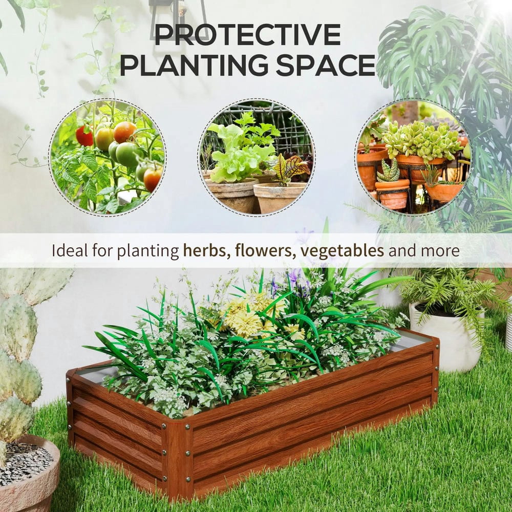 Spaco Galvanized Raised Garden Bed, 4' x 2' x 1' Metal Planter Box for Outdoor Growing Vegetables, Flowers, Herbs, Succulents, Brown