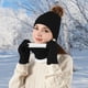 thumbnail image 5 of Conjunto de 3 gorros, bufandas y guantes de invierno para mujer, gorro de cuello largo, bufanda tejida, guantes para pantalla táctil, regalo de Navidad, bufanda acrílica., 5 of 6