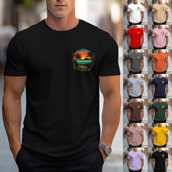 Yaoyar Mens Short Sleeve T-Shirts Graphic Crew Neck Casual Shirt Summer Beach Palm Tree Printed Vintage Hawaiian Tees