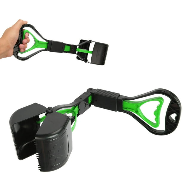 Pet Pooper Scooper For Dogs And Cats With 17" Long Handle Non Breakable High Strength Material And Durable Spring For Easy Grass And Gravel Pick Up