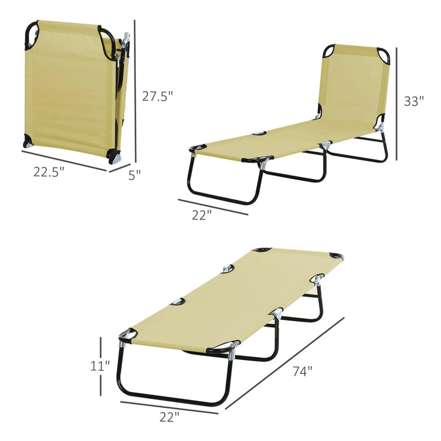 Demi Bonn Folding Chaise Lounge Beach Chairs with Steel Frame, 5-Position Reclining Outdoor Sun Tanning Seats for Yard & Patio, Beige