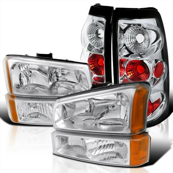 Spec-D Tuning Chrome Halo Projector Headlights Clear Bumper Lights Compatible with Chevy Silverado 1500 2500 3500 Left + Right Pair Headlamps Assembly