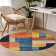 thumbnail image 4 of Abstract Stitching 4FT Round Area Rugs for Living Room 111 White Orange Blue Fluid Wash Art Ultra-Thin Non-Slip Round Rugs Machine Washable Low Pile Circle Carpet for Bedroom Kitchen Nursery, 4 of 9
