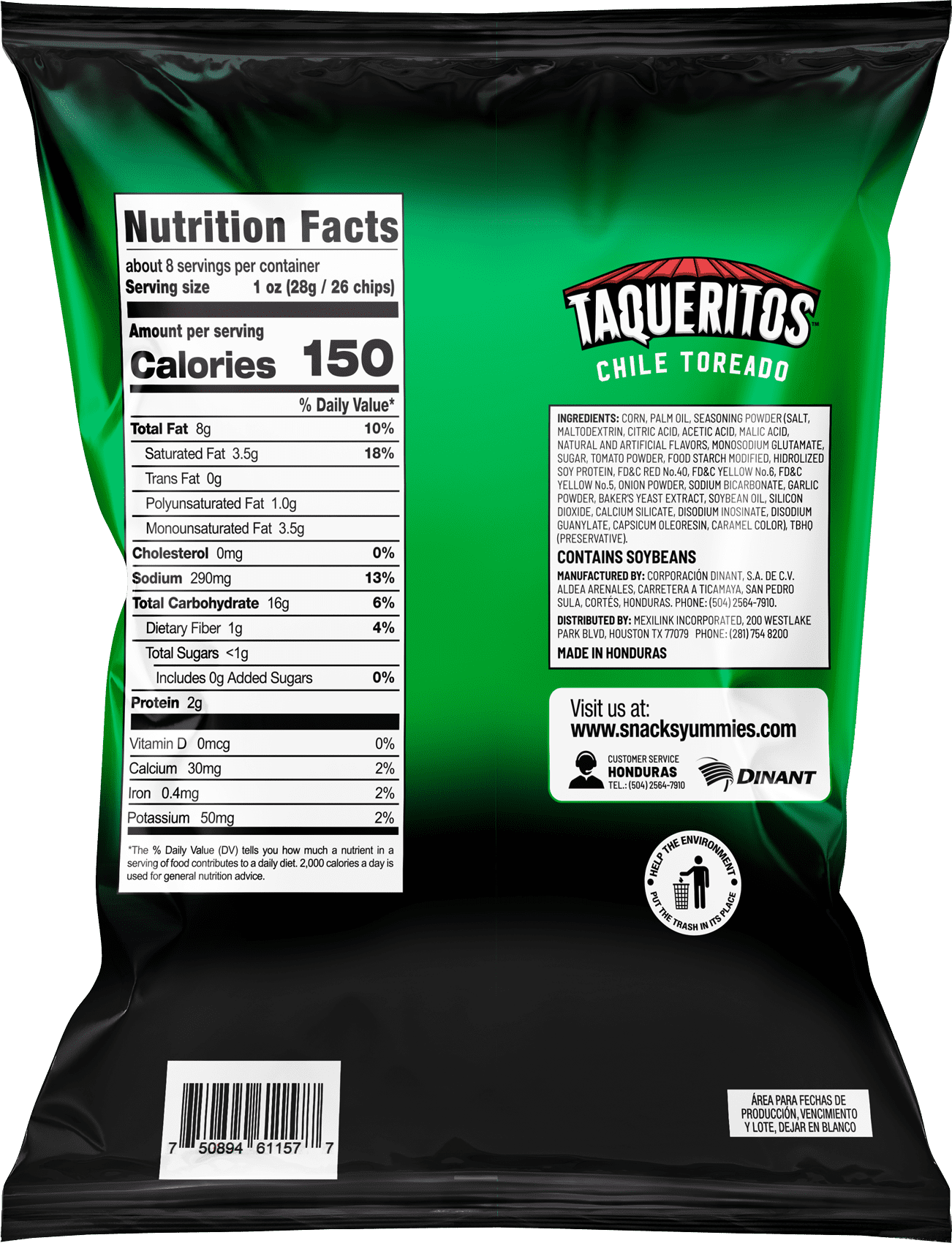 (4 pack) Yummies Taqueritos Rolled Tortilla Chips, Chile Toreado Flavor, 8 oz