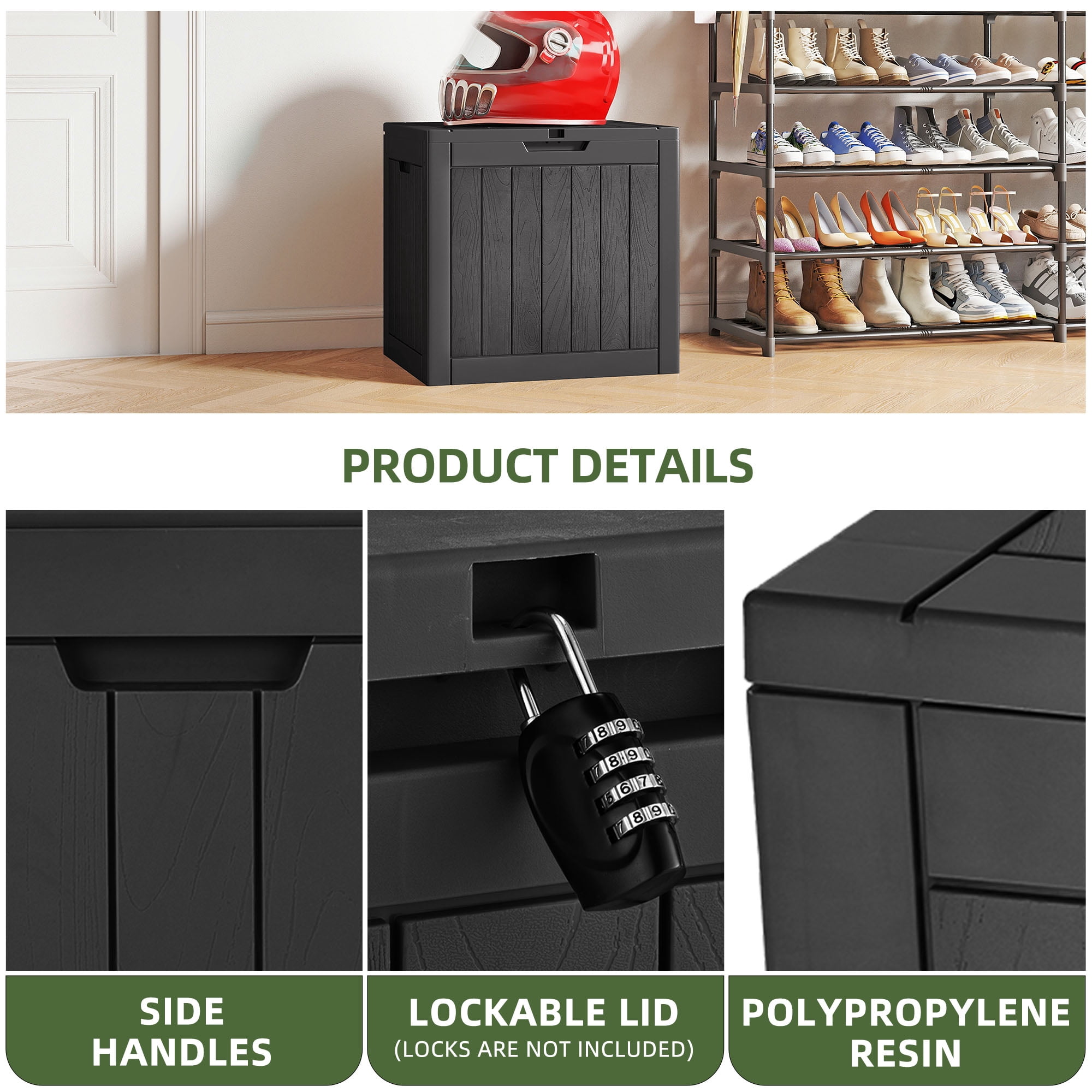 Uforic 30 Gallon Deck Boxes 2 Pack, Waterproof Outdoor Storage Box for Cushions, Garden Tools & Pool Accessories, Resin Storage Container for Patio, Deck & Garden, Black