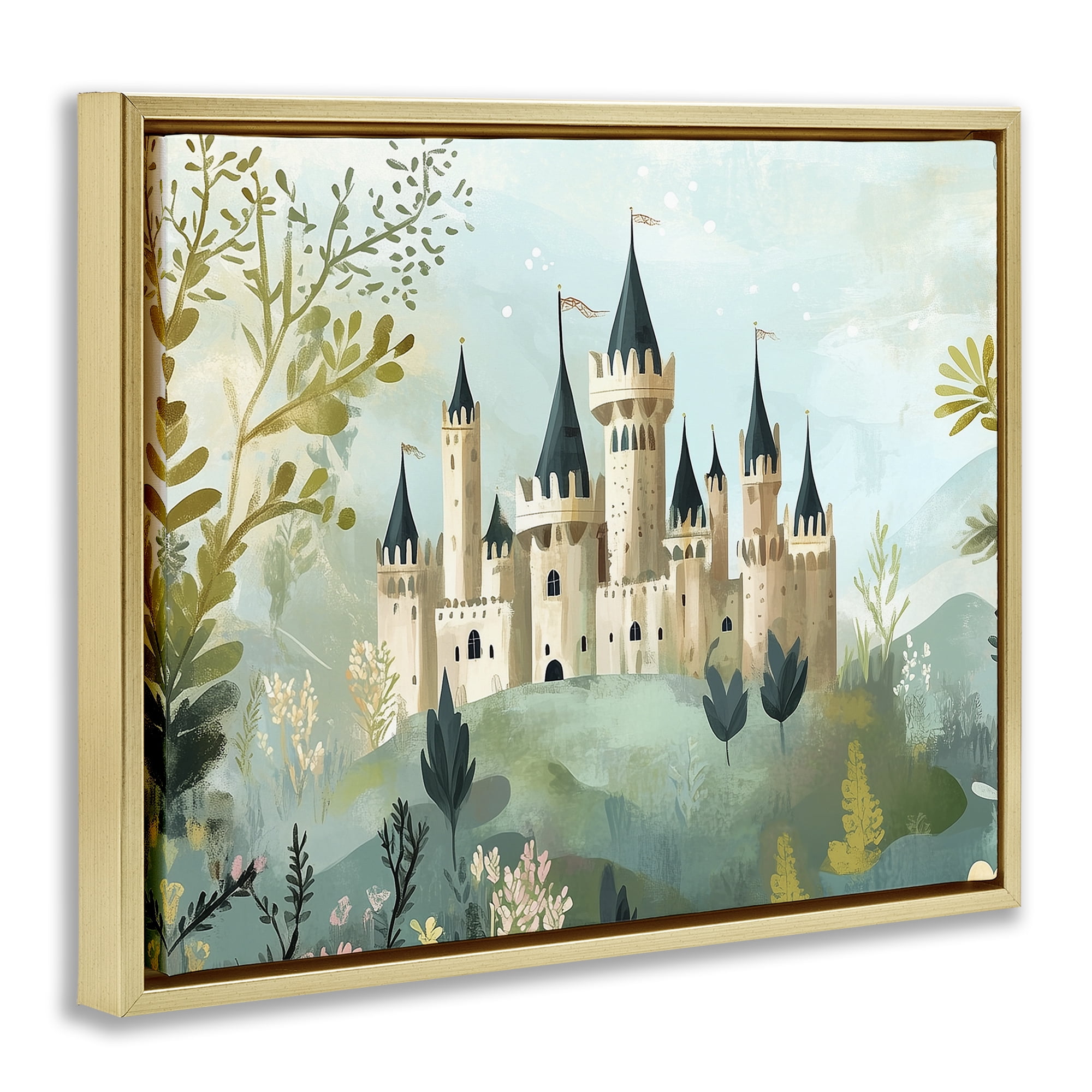 Stupell Industries Princess' Castle View Gold Framed Floater Canvas Wall Art, design by Christine Simpson Art