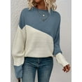 thumbnail image 5 of Women'S Casual Color Block Sweater Crewneck Long Sleeve Ribbed Knit Pullover Top Aqua Blue S, 5 of 8