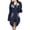 Dark Blue, variant on Women's Long Oversized Distressed Denim Jacket, Button Up Flap Pocket Jean Duster Coat Dark Blue 3XL
