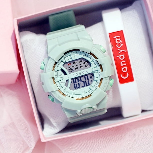 Reloj electrónico Matcha verde para niños, estudiantes de secundaria, adolescentes, parejas, moda, deportes, menú múltiple