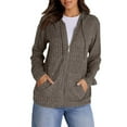 thumbnail image 2 of Cardigan Sweaters For Women Long Sleeve Knitted Zip Up Ribbed Pullover Loose Casual Sweatshirt With Pocket Nylon Spandex Blending Jackets Outerwear Jackets 1Pc Brown L Sweaters For Women, 2 of 6