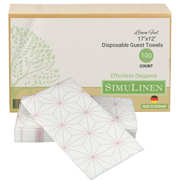 SimuLinen 12"x17" Disposable Guest Hand Towels - Rose Gold Geometric Design - 100ct