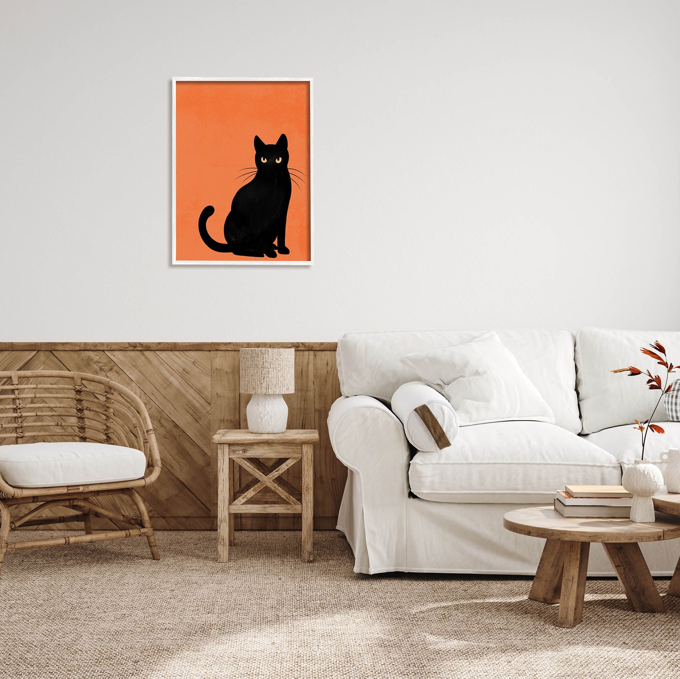 Stupell Industries Bold Black Cat Silhouette Graphic Art White Framed Art Print Wall Art, Design by Jo Taylor
