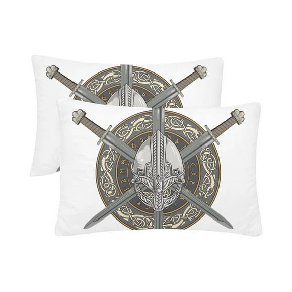 YUSDECOR Viking Helmet Sword Shield Pillowcase Pillow Protector Cushion Cover 20x30 inch,Set of 2