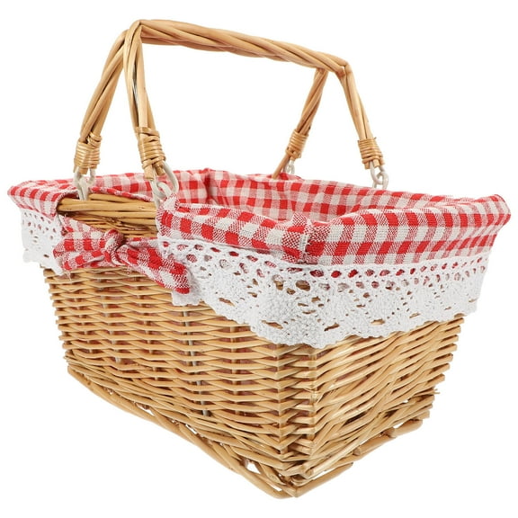 Wicker Woven Basket with Handles Camping Picnic Basket Householder Woven Storage Basket