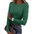 thumbnail image 2 of Long Sleeve Women Leopard Print Crewneck Tunic Tops Slim Fitted Basic T Shirt, 2 of 6