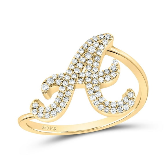 14kt Yellow Gold 1/4 Cttw Diamond Initial "A" Wedding Engagement Anniversary Ring, Women Size: 5-9
