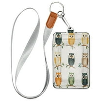 PU Leather ID Badge Holder Stylish Badge Holders with Lanyard (4.3x2.8x0.3in) for Cards & Credentials Cartoon Cute Owls