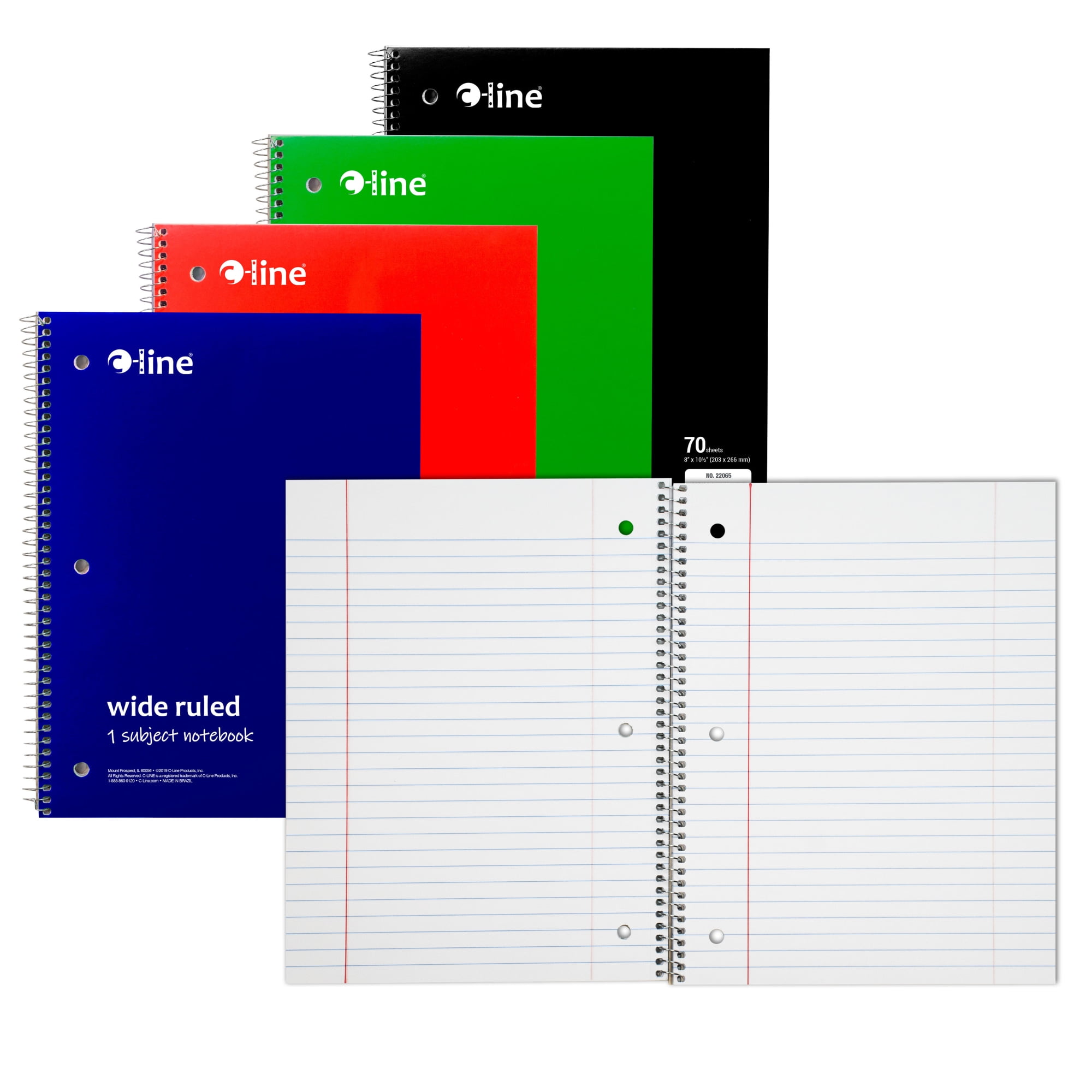 C-Line Products 1-Subject Notebook Wide Ruled, Assorted, 1/EA (Set of 24 EA)