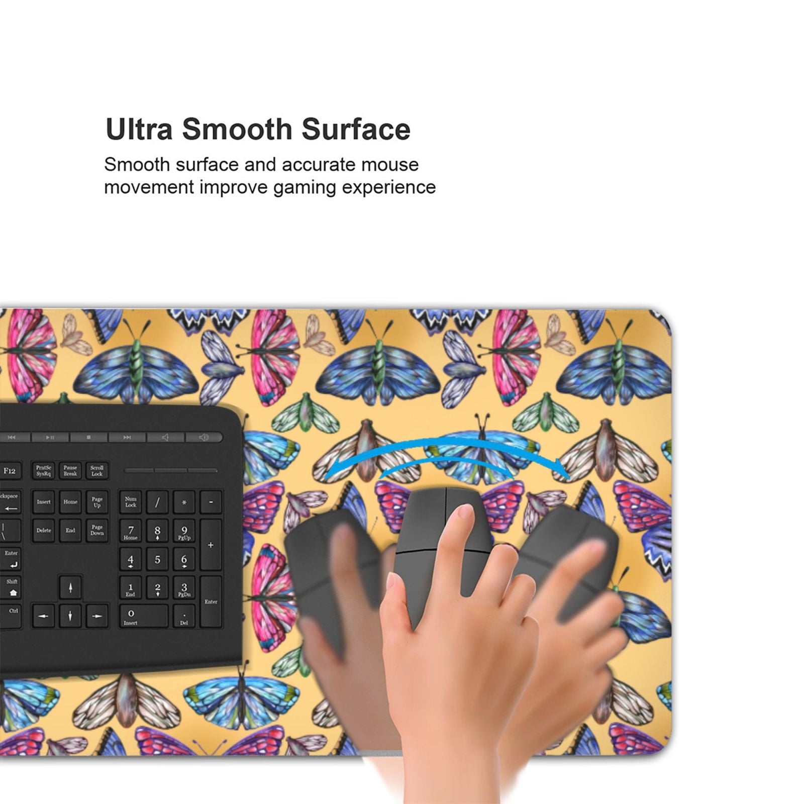Xecao Butterfly 3 Print Large Mouse Pad, 16x35.5in Mousepad, Professional Non-Slip Rubber Base Big Mouse Pad, Mouse Pad for Gaming & Office Full Desk Mouse Pad