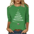 thumbnail image 3 of JURANMO Weekly Sale Christmas 3/4 Sleeve Shirts for Women Funny Xmas Trees Graphic Tees Trendy Tops Fall Casual Crewneck Workout Tunic Blouse Green XL, 3 of 5