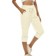 Posijego Capri Pants for Women High Waist Cropped Jogger Pants Summer Athletic Yoga Capris with Pockets