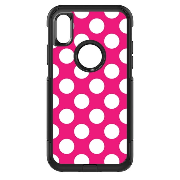 DistinctInk Custom SKIN / DECAL compatible with OtterBox Commuter for iPhone XR (6.1" Screen) - White & Hot Pink Polka Dots