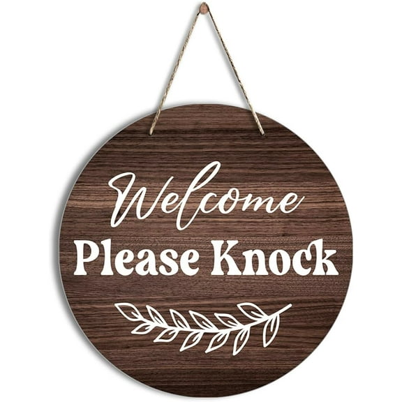 Zomyto 10"x10" Funny Round Welcome Wooden Sign Welcome Please Knock Hanging Wooden Sign Rustic Home Front Door Porch Art Wall Decor