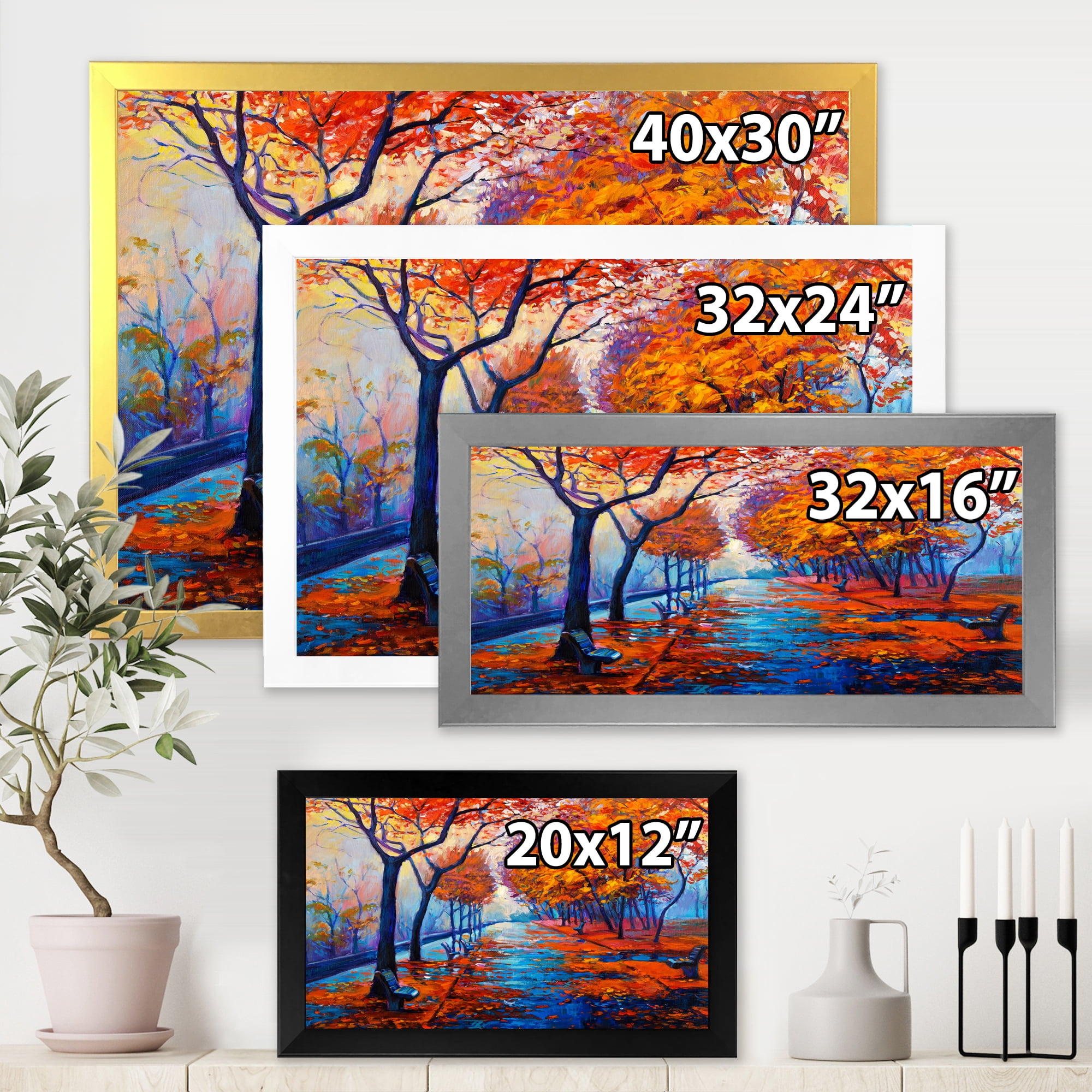 Designart 'Orange Autumn Landscape With Little Road III' Traditional Framed Art Print