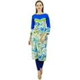 thumbnail image 2 of Phagun Women's Cotton Blue Kurti Floral Kurta Dress 3/4 Sleeve Blue Tunic-4, 2 of 8