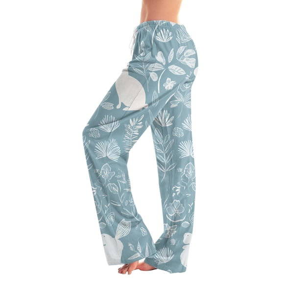 Adult Easter Pajamas Drawstring Wide Leg Casual Sleepwear Cute Bunny Print Comfy Stretch Waist Pants (Light Blue,S)