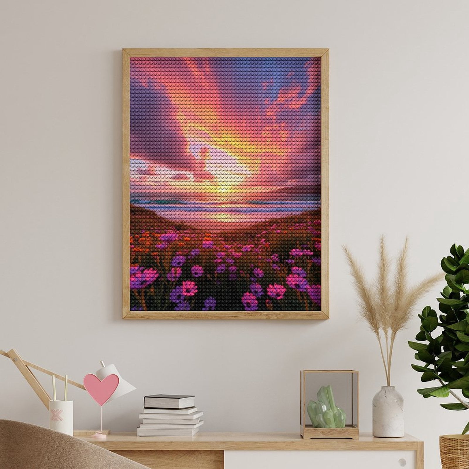 Diamond Art Kits for Adults, Sunset Beach Flowers Sky Ocean 5D Diamond Painting Kits for Adults Beginners, DIY Full Drill Diamond Painting, Gem Art and Crafts 12x16