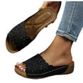 thumbnail image 5 of Women Slippers with Arch Support Wedge Thick Sole Hollow Open Toe Slip-on Slides Women Footwear Beach Vacation Holiday Vintage FashionBlack 7, 5 of 8