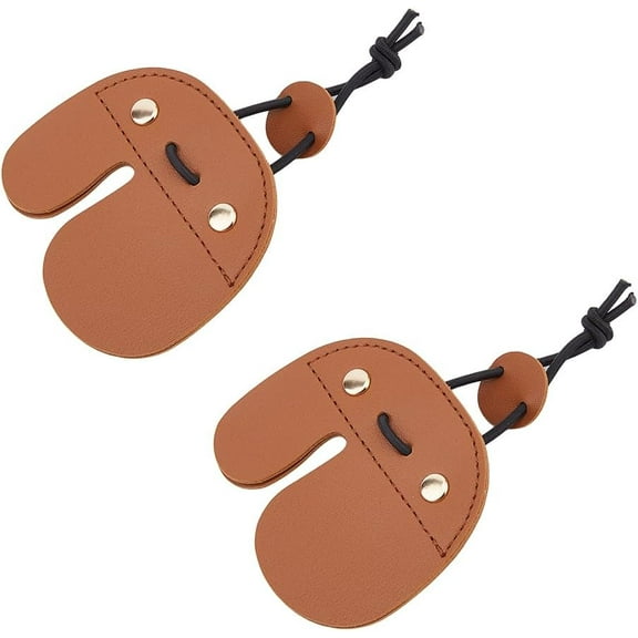 2 Pack Archery Finger Tabs Adjustable Finger Guard Imitation Leather Finger Tabs Finger Shooting Protector for Outdoors Hunting Target Shooting Practice Camel