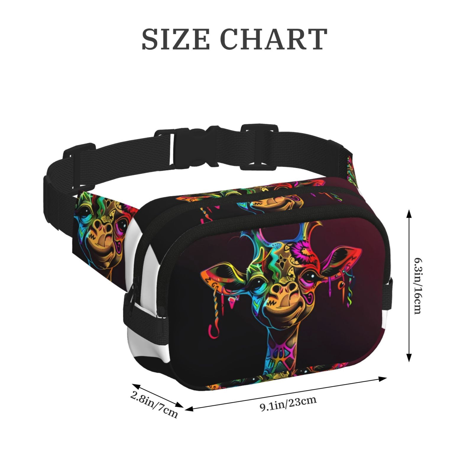 Hirioo Neon Psychedelic Giraffe for Double Layer Waist Bag Adjustable Fanny Pack For Travel Running Hiking