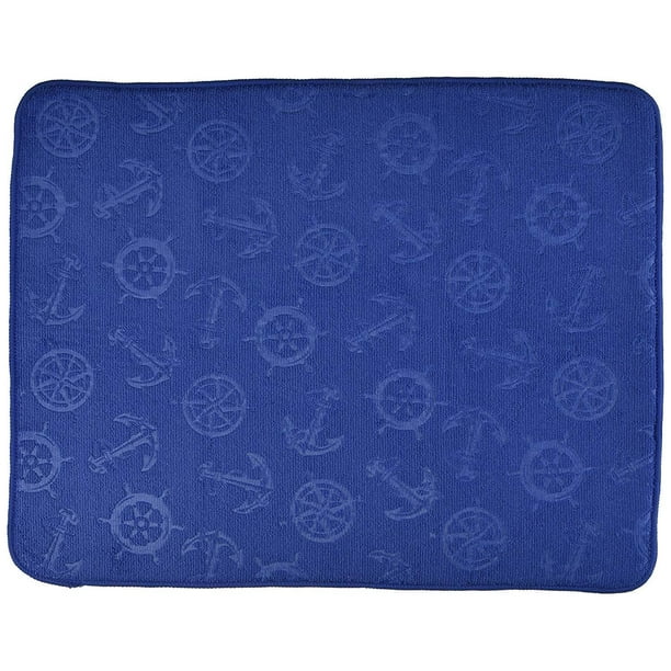 BLUE NAUTICAL Microfiber Countertop Dish Drying Mat, Machine Washable