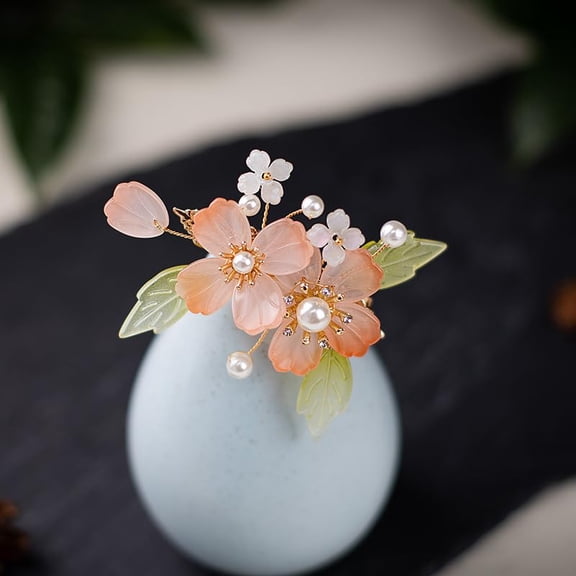 Vintage Flower Hair Clips, Sparkly Red Crystal Flower Decorative Hair Clips French Pearl Hair Barrettes, Wedding Hair Pins Hair Accessories for Women Girls Bride Bridesmaid