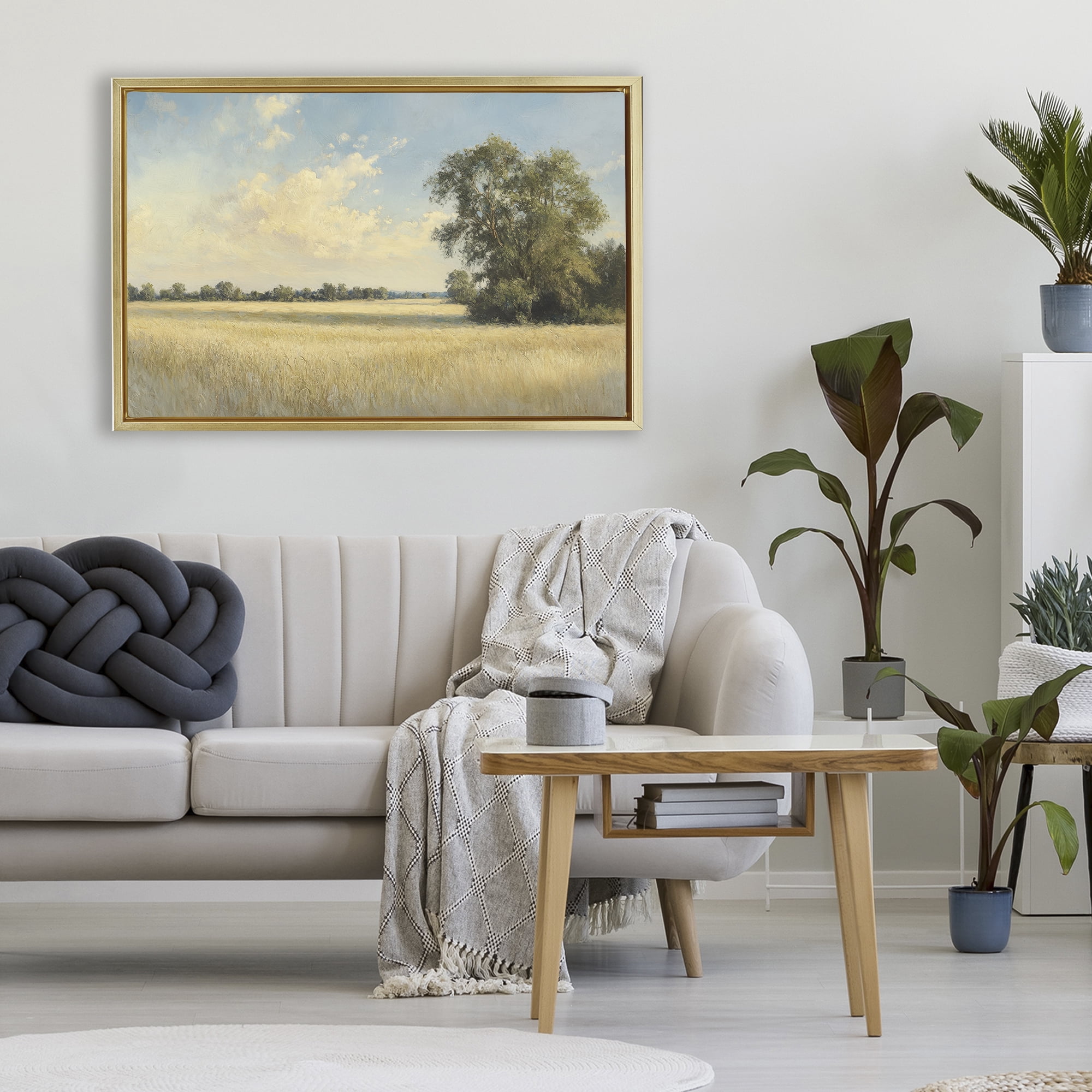 Stupell Industries Serene Wheat Field at Noon Gold Framed Floater Canvas Wall Art, design by Petal Prints Design