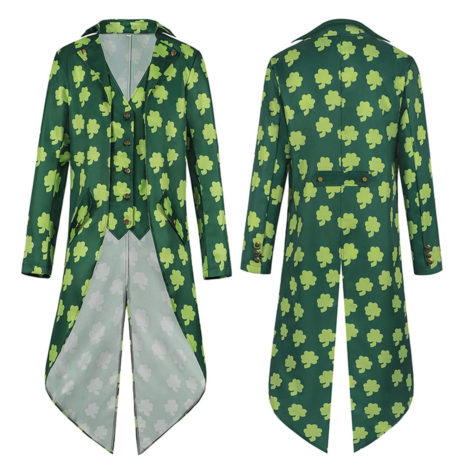 CONZONE St. Patrick Day Mens Elf Dress Up Green Clover Tailcoat And Hat Outfit Funny Party Stage Performance Clothes Set