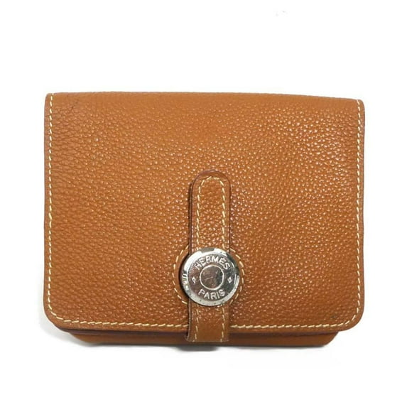 Pre-Owned Hermes Hermès Dogon Leather Wallet/Coin Case, Brown and Silver, Men's Women's,...