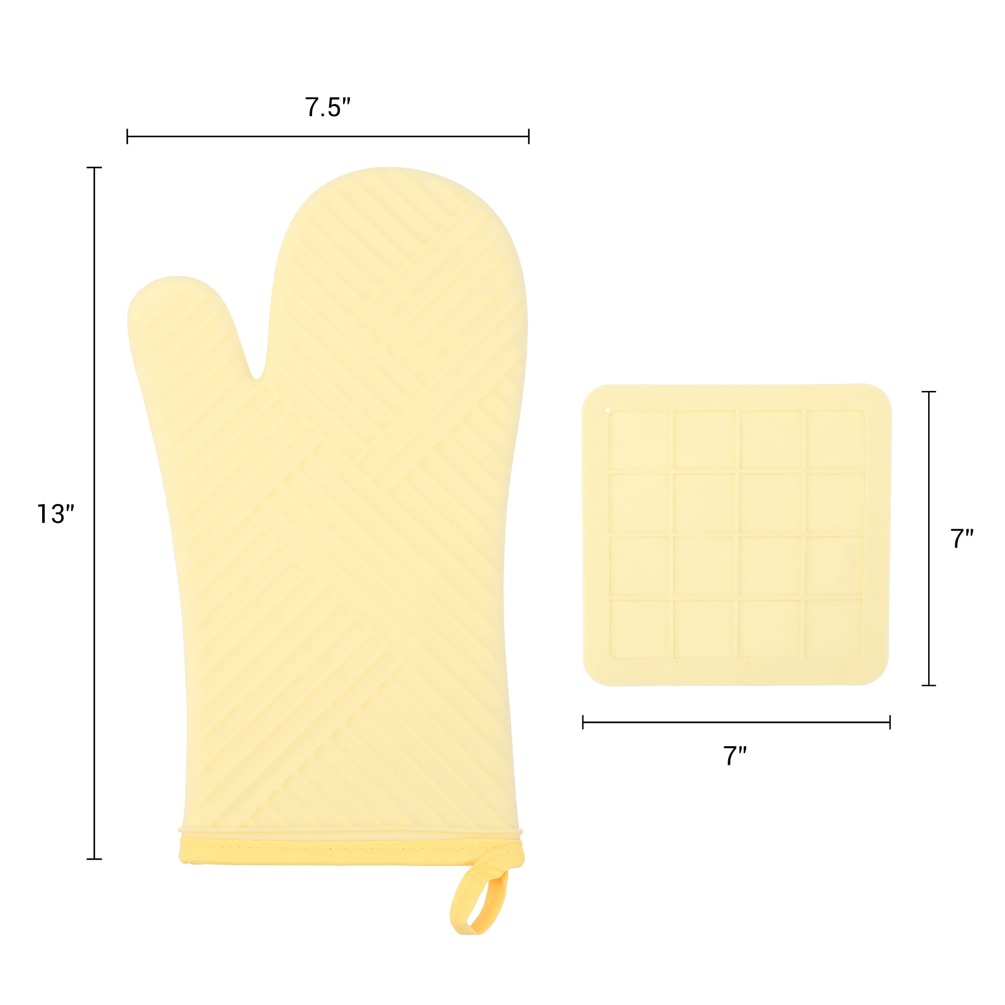 Unique Bargains Oven Mitts Pot Holders Heat Resistant Oven Gloves Yellow 13x7.5inch