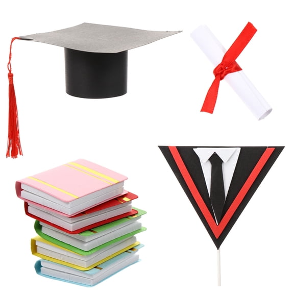 PBPBOX Lively Graduation Party Cake Toppers in Black Paper Trencher Cap Design