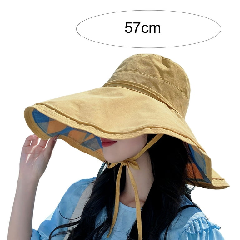 Women's Sun Hat Cotton Bucket Hat Fashion Summer Beach Wide Brim Hat Travel  Packable Reversible Double-Side-Wear Cap 