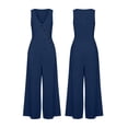thumbnail image 6 of Jumpsuits for Women V Neck Sleeveless Wide Leg Jumpsuit Casual Long Rompers Navy L, 6 of 7