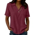 thumbnail image 3 of VBVC Women's Crinkle Short Sleeve Collared Top, Ladies' V-Neck Button Accent Blouse, Casual Breathable Summer Shirt For Women,Hot Pink,S-2XL, 3 of 7